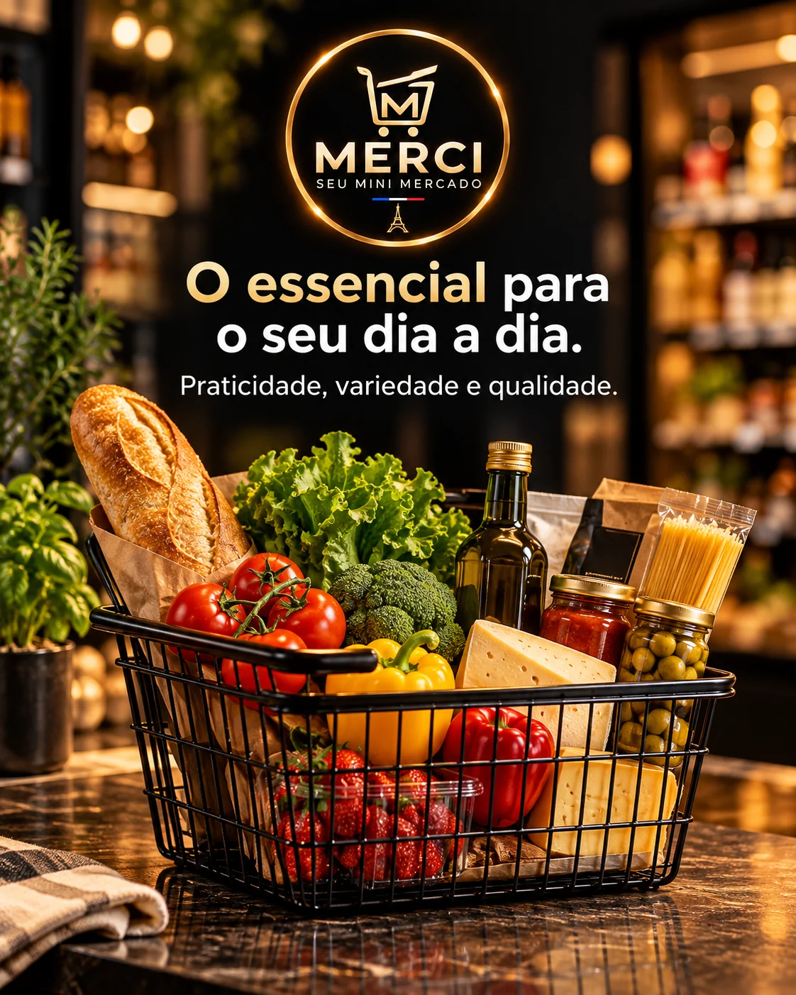 Cesta de produtos do Merci Seu Mini Mercado